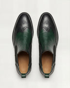 Green and Black Leather Chelsea Boots with Brogue Detailing – Stylish Ankle Boots for Men