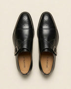 Men’s Black Single Monk Strap Leather Shoes – Elegant Brogue Cap Toe Formal Shoes