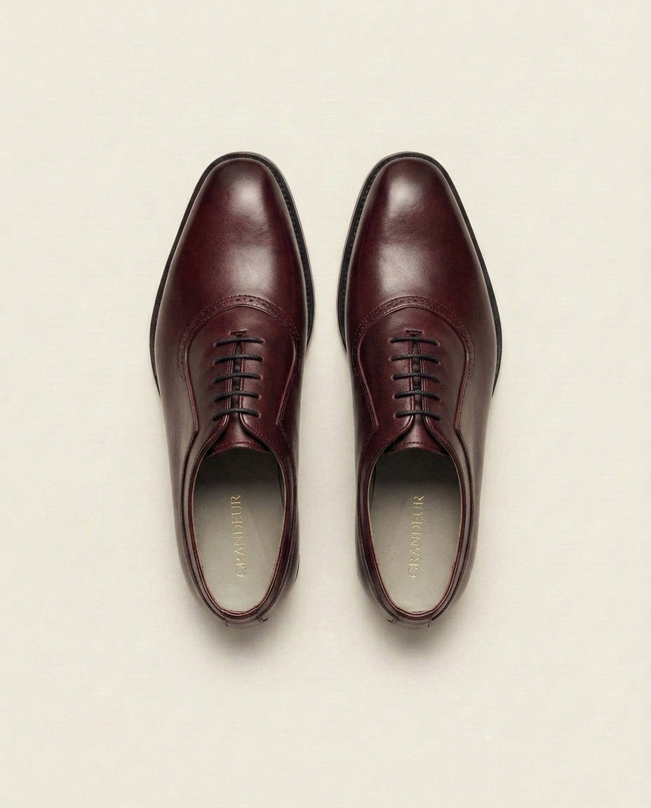 Burgundy Leather Oxford Shoes – Wingtip Detail Lace-Up Formal Shoes