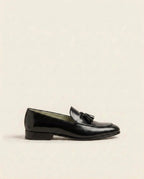 Men’s Black Leather Tassel Loafers – Classic Formal Slip-On Dress Shoes