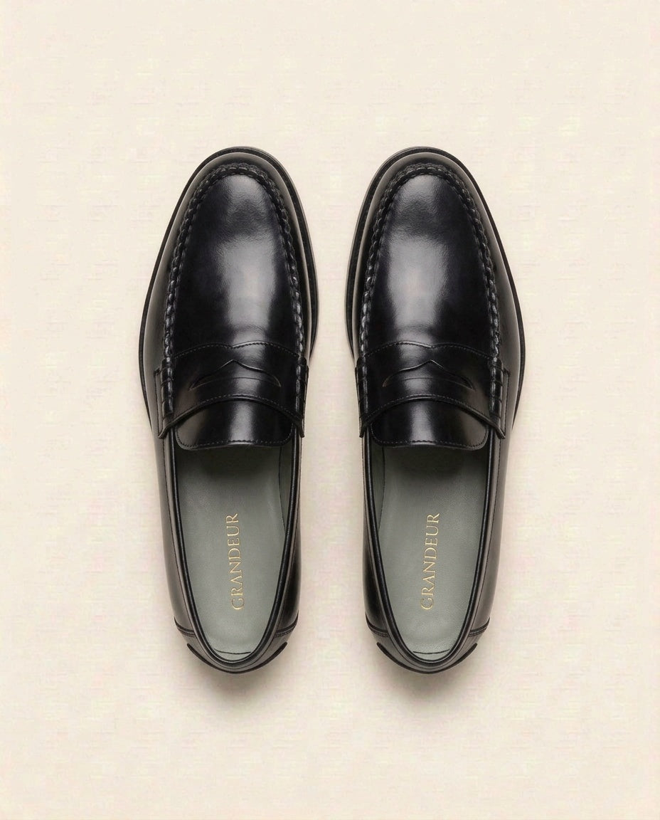 Classic Black Penny Loafers for Men – Premium Leather Slip-On Shoes