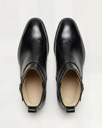 Black Leather Monk Strap Ankle Boots – Elegant Buckle Boots for Formal Wear