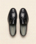 Men’s Black Leather Tassel Loafers – Classic Formal Slip-On Dress Shoes