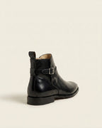 Black Leather Monk Strap Ankle Boots – Elegant Buckle Boots for Formal Wear
