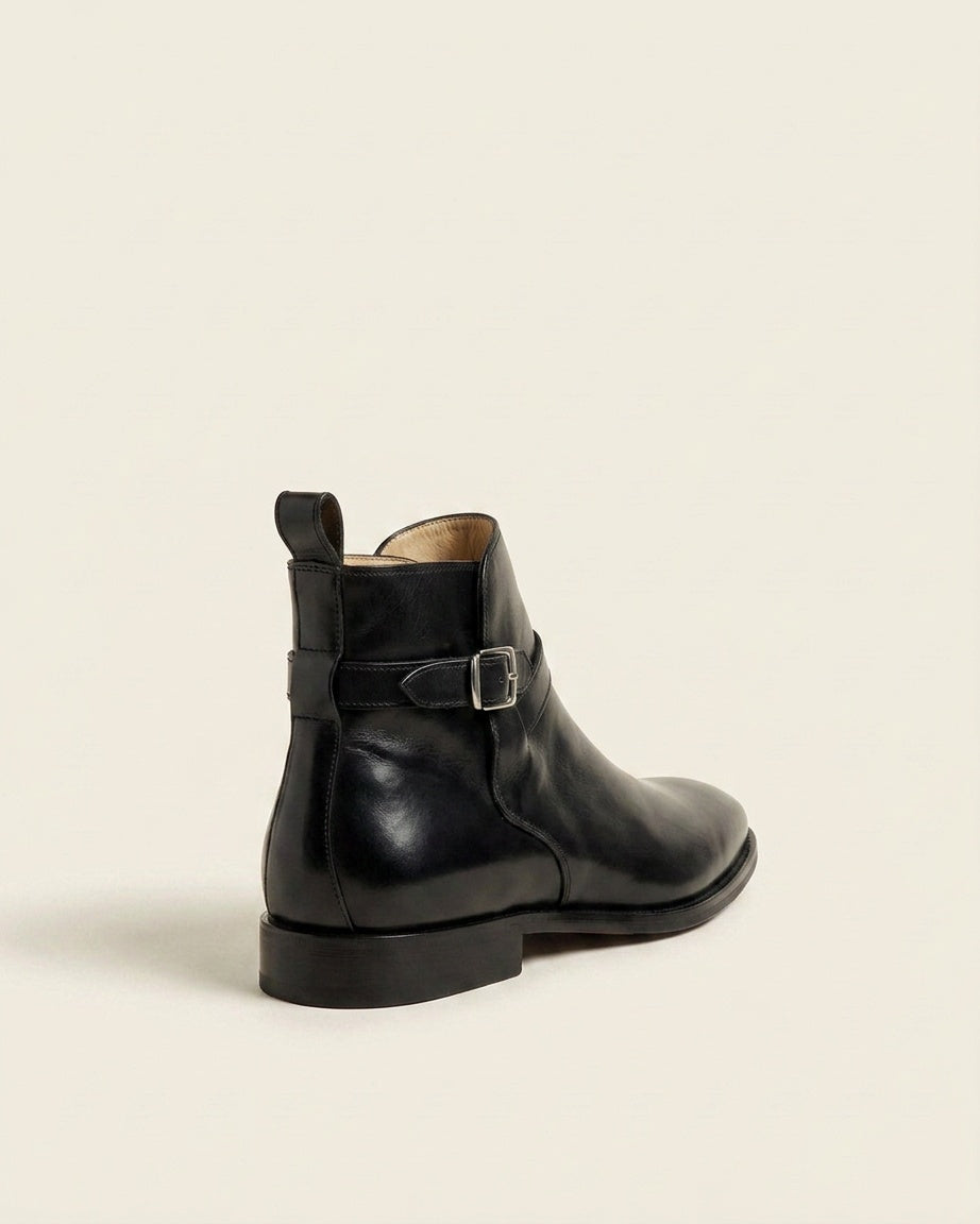 Black Leather Monk Strap Ankle Boots – Elegant Buckle Boots for Formal Wear