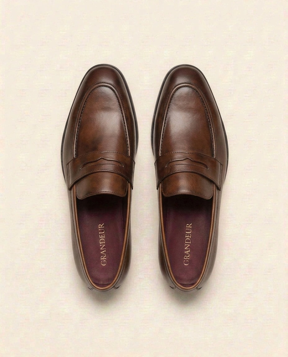 Classic Brown Penny Loafers for Men – Handcrafted Leather Slip-On Formal Shoes