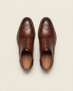 Men’s Burnished Brown Wingtip Brogue Oxford Shoes – Genuine Leather Formal Dress Lace-Up Shoes