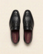 Black Textured Leather Loafers for Men – Exotic Pattern Formal Slip-On Shoes