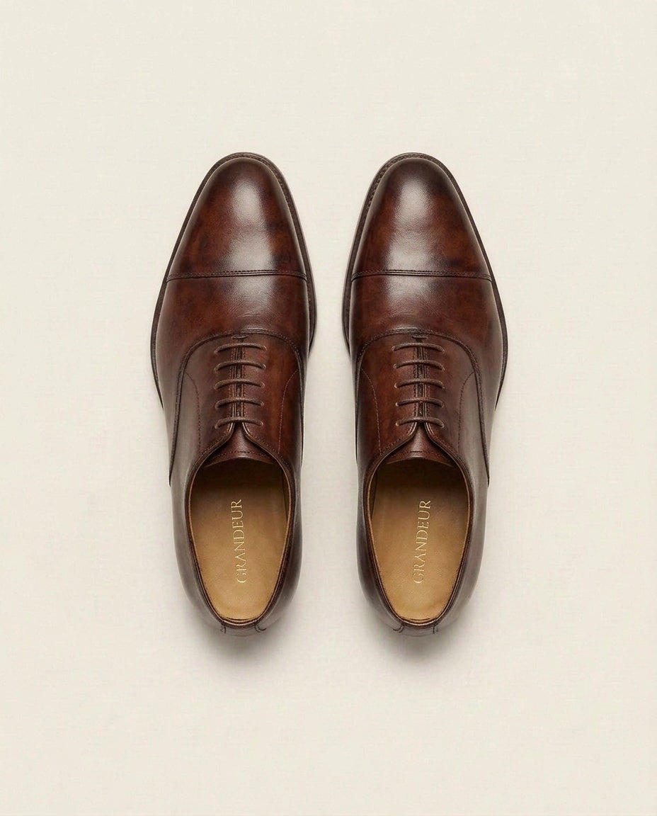 Brown Leather Cap-Toe Oxford Shoes