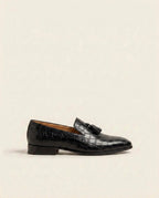 Men’s Croc-Embossed Tassel Loafers – Premium Leather Slip-On Formal Dress Shoes