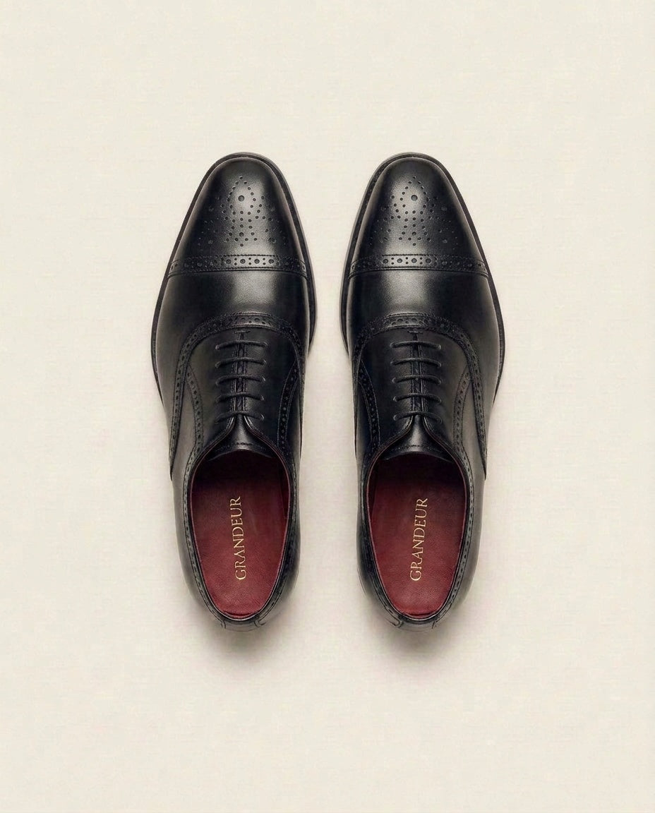 Premium Black Cap-Toe Oxford Dress Shoes