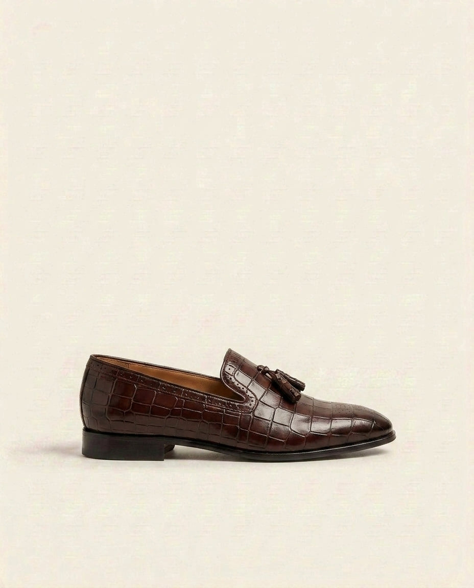 Men’s Croc-Embossed Tassel Loafers – Premium Leather Slip-On Formal Dress Shoes