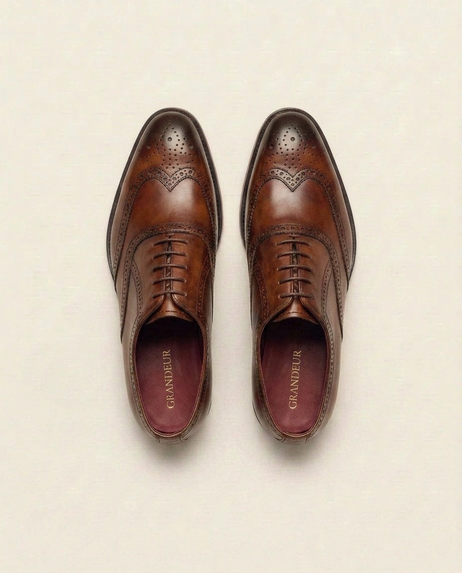 Grandeur Heritage Wingtip Oxford – Hand-Finished Brown Leather Brogues