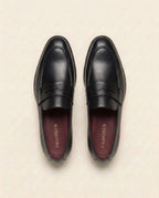 Men’s Classic Black Leather Penny Loafers – Formal Slip-On Dress Shoes