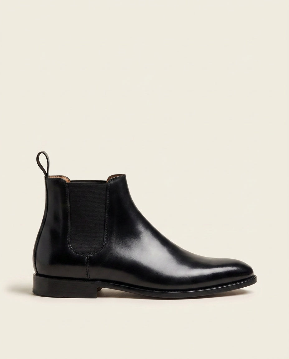 Black Leather Chelsea Boots with Red Sole – Modern Classic Ankle Boots for Men