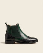 Green and Black Leather Chelsea Boots with Brogue Detailing – Stylish Ankle Boots for Men
