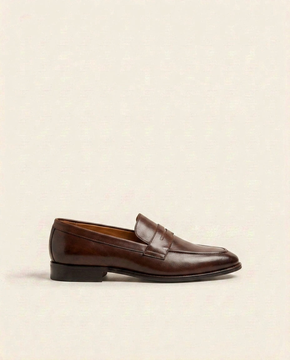 Men’s Brown Leather Penny Loafers – Classic Slip-On Dress Shoes
