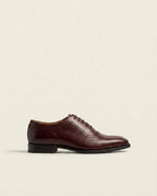 Burgundy Leather Oxford Shoes – Wingtip Detail Lace-Up Formal Shoes