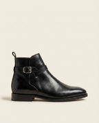 Black Leather Monk Strap Ankle Boots – Elegant Buckle Boots for Formal Wear