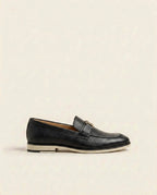 Black Leather Loafers with Metal Accent – Premium Slip-On Casual Shoes for Men