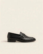 Black Textured Leather Loafers for Men – Exotic Pattern Formal Slip-On Shoes