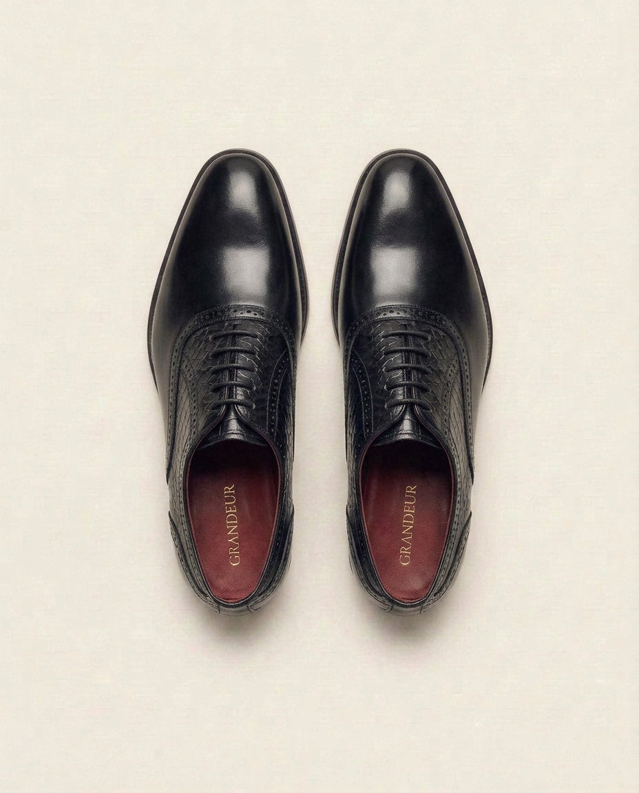 Men’s Leather Oxford Shoes with Textured Detail – Premium Formal Lace-Ups