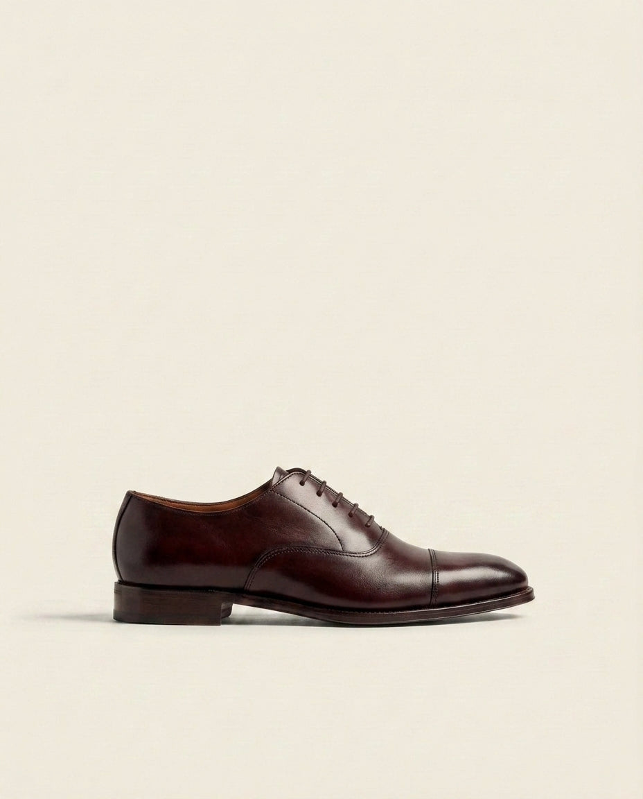 Men’s Dark Brown Cap-Toe Oxford Shoes – Classic Business Dress Shoes