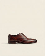 Men’s Burnished Brown Wingtip Brogue Oxford Shoes – Genuine Leather Formal Dress Lace-Up Shoes
