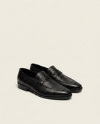 Black Textured Leather Loafers for Men – Exotic Pattern Formal Slip-On Shoes