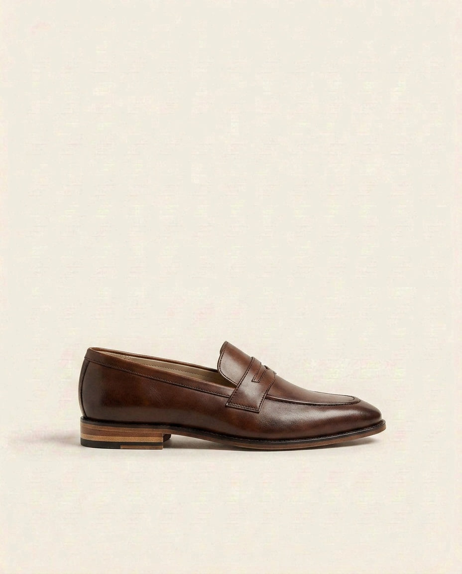 Classic Brown Penny Loafers for Men – Handcrafted Leather Slip-On Formal Shoes