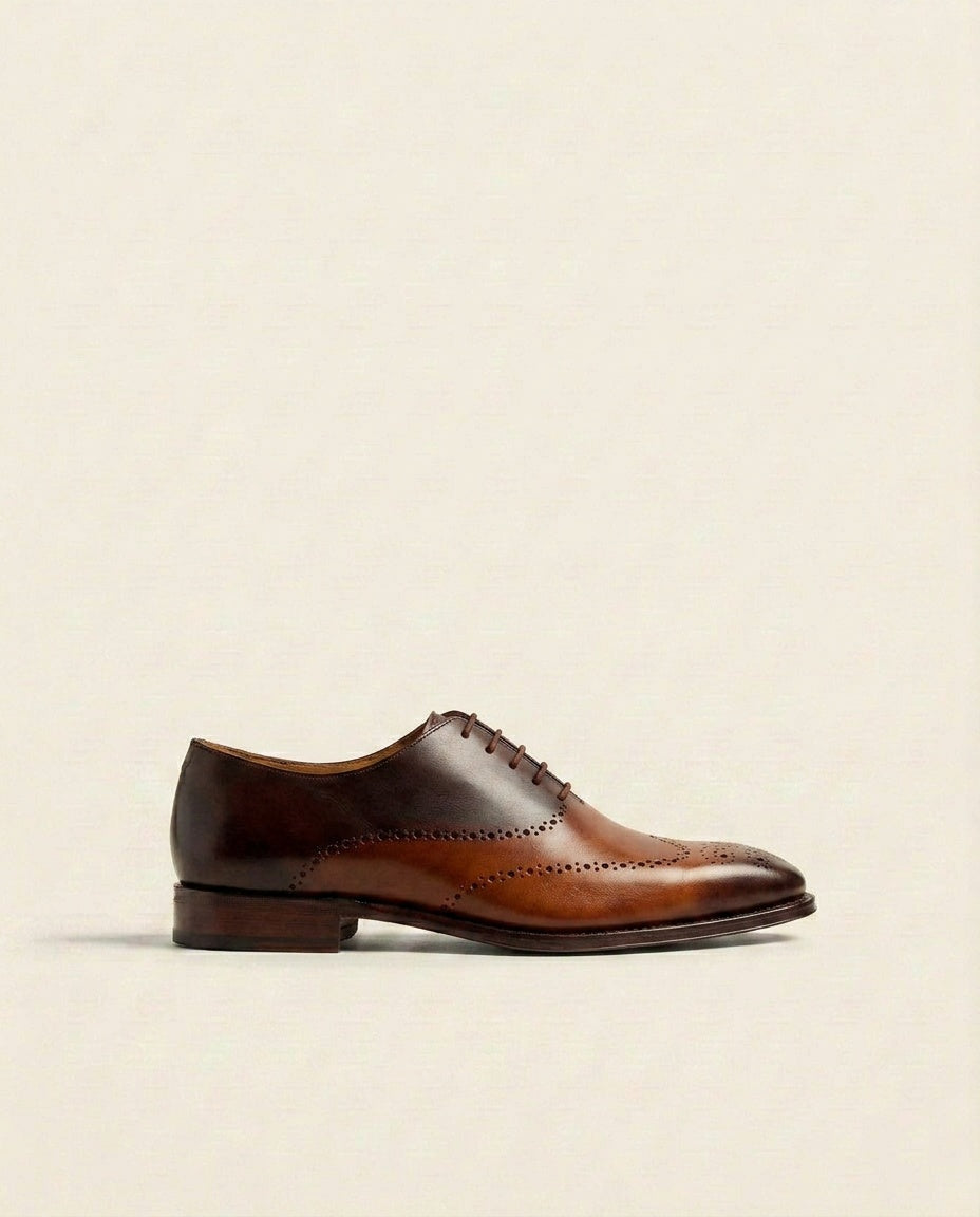 Men’s Brown Full Brogue Wingtip Oxford Shoes – Hand-Finished Leather Dress Shoes