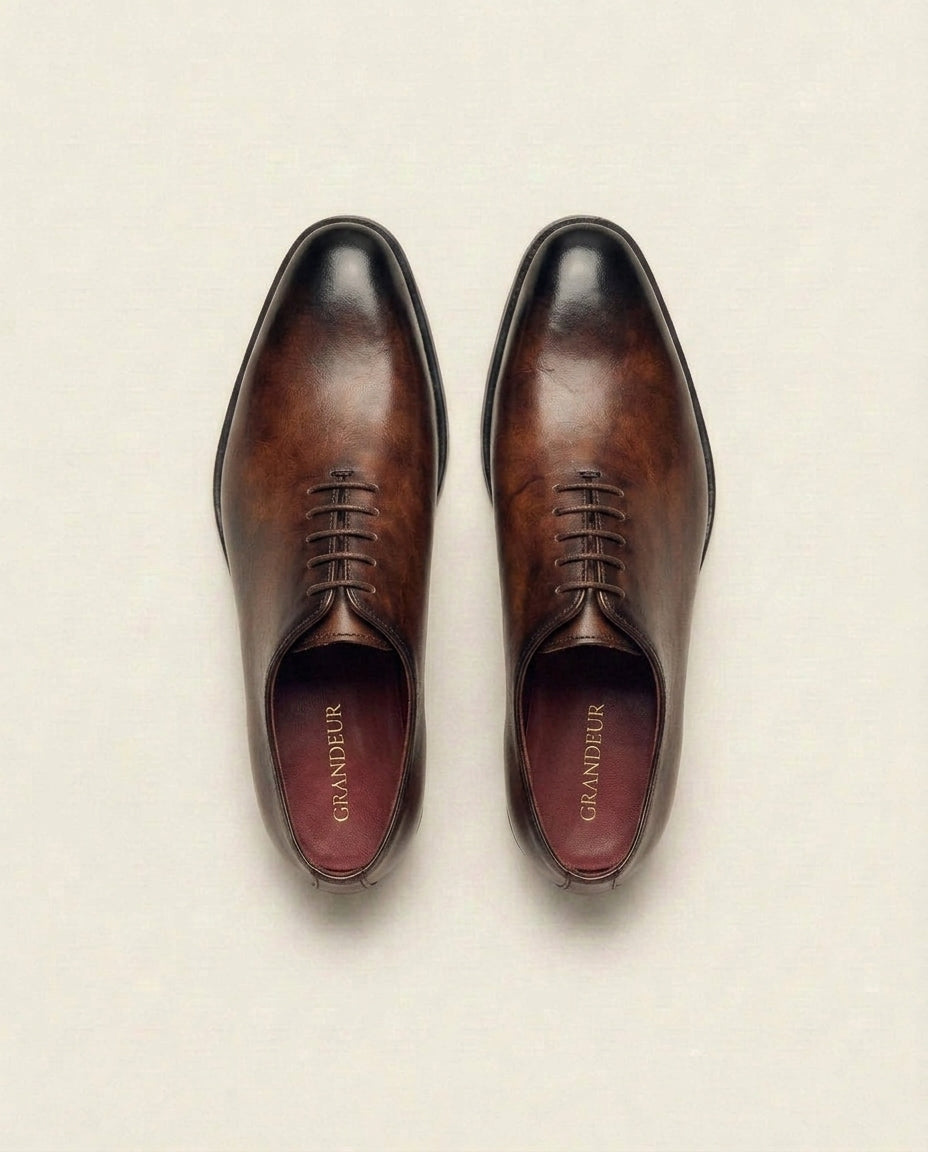 Brown Patina Oxford Leather Shoes – Premium Formal Dress Shoes