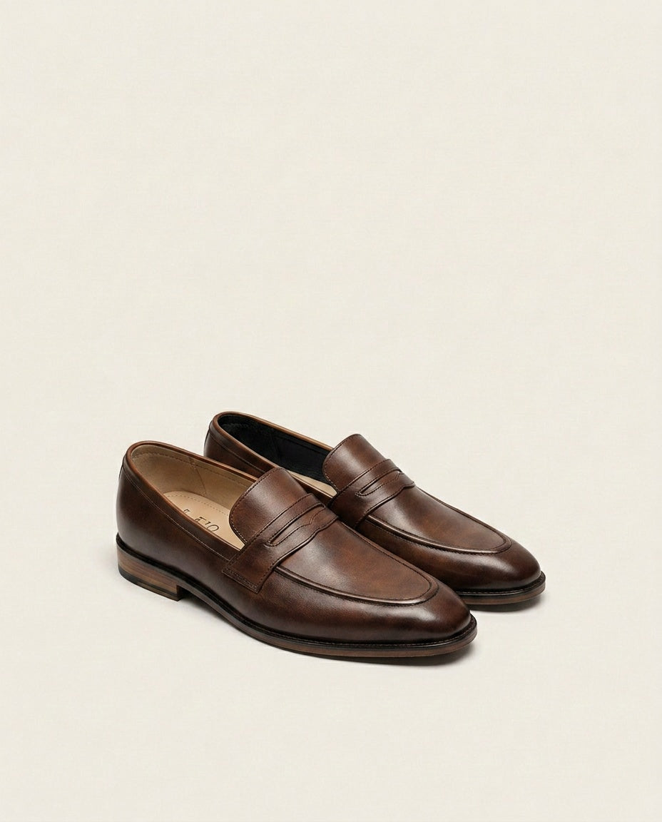 Classic Brown Penny Loafers for Men – Handcrafted Leather Slip-On Formal Shoes