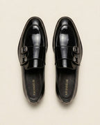 Black Patent Leather Double Monk Strap Loafers