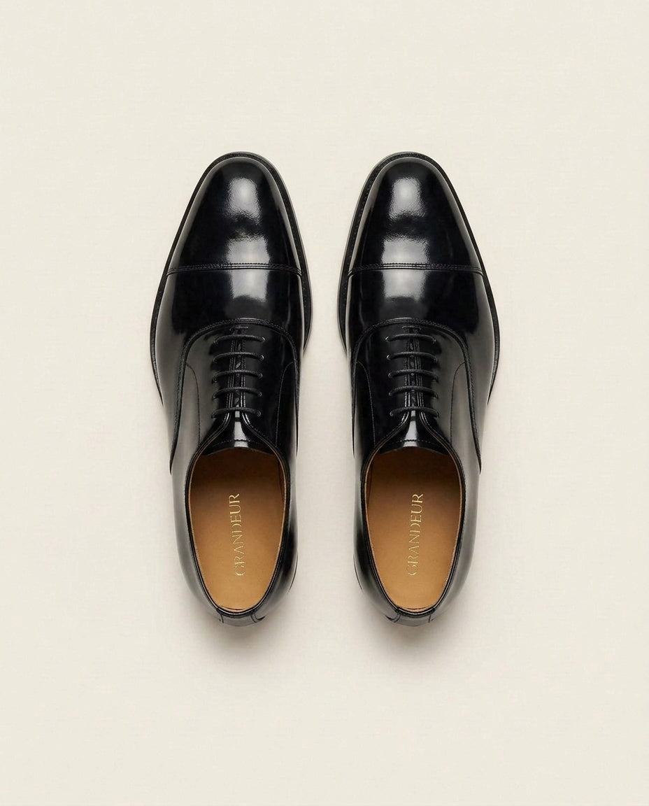Black Calf Leather Cap-Toe Oxford Shoes – Formal Lace-Up Shoes