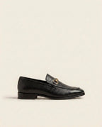 Black Textured Leather Horsebit Loafers