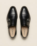 Black Leather Double Monk Strap Shoes