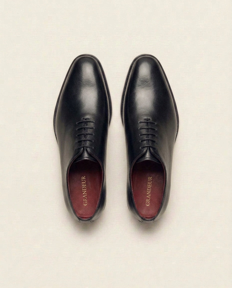 Black Plain Toe Oxford Shoes – Classic Formal Lace-Up Leather Shoes