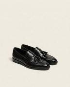 Black Leather Tassel Loafers for Men – Classic Formal Slip-On Shoes