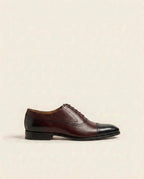 Black & Burgundy Cap-Toe Oxford Shoes – Dual Tone Leather Formal Lace-Up