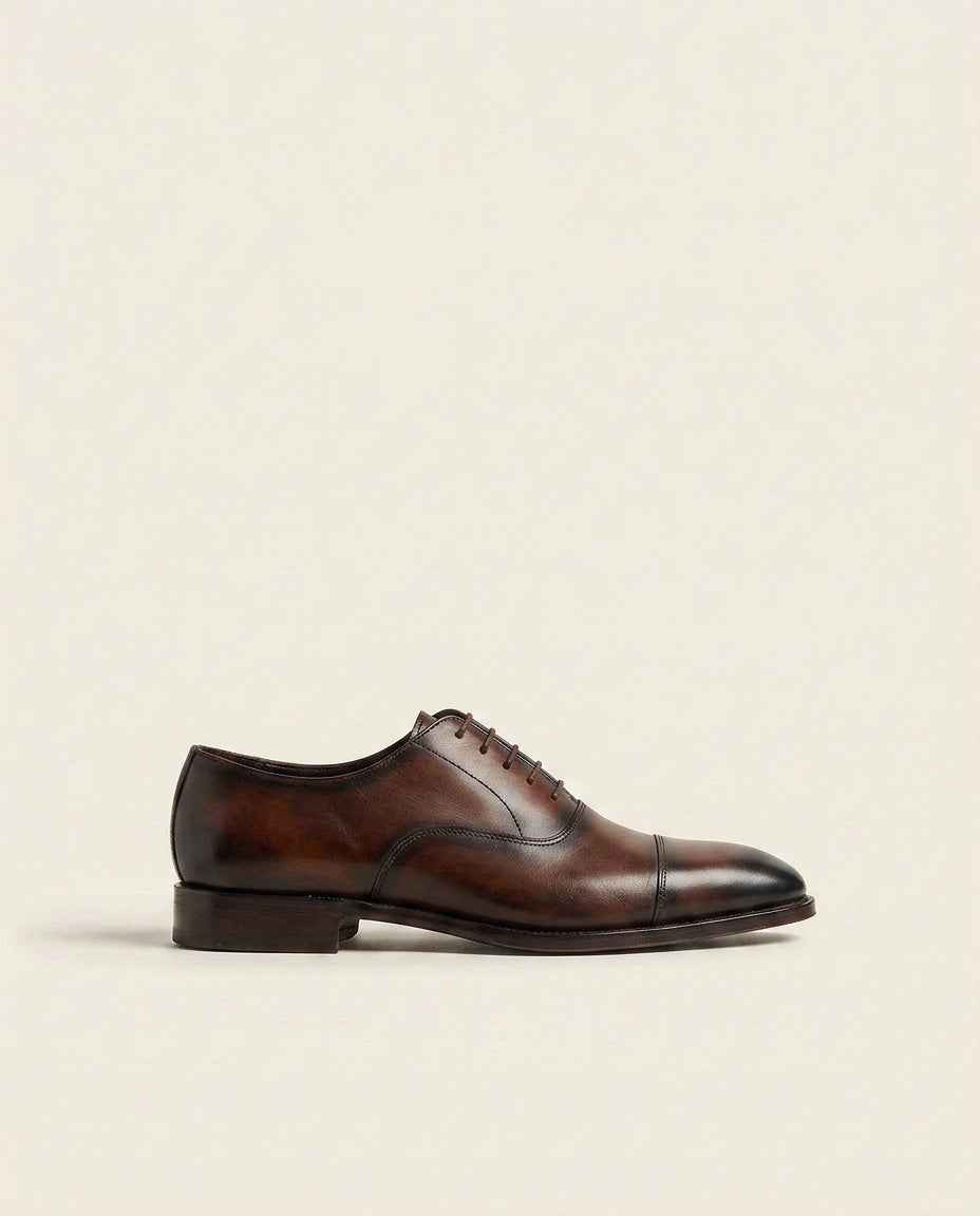 Dark Brown Leather Cap-Toe Oxford Shoes