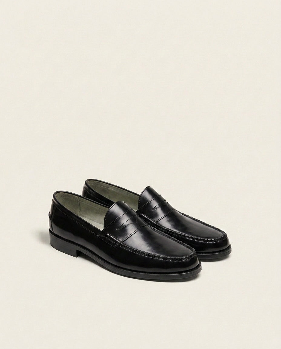 Classic Black Penny Loafers for Men – Premium Leather Slip-On Shoes
