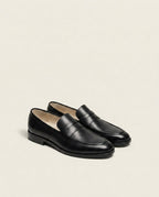 Men’s Classic Black Leather Penny Loafers – Formal Slip-On Dress Shoes