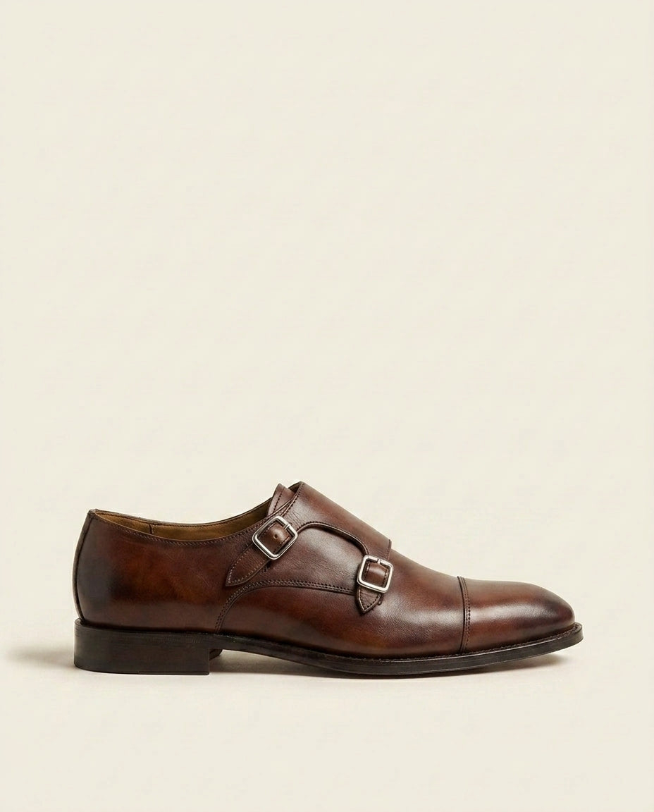 Brown Double Monk Strap Shoes for Men – Premium Leather Formal Footwear