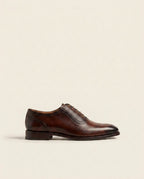 Men’s Brown Textured Panel Oxford Shoes – Leather Lace-Up Formal Dress Shoes