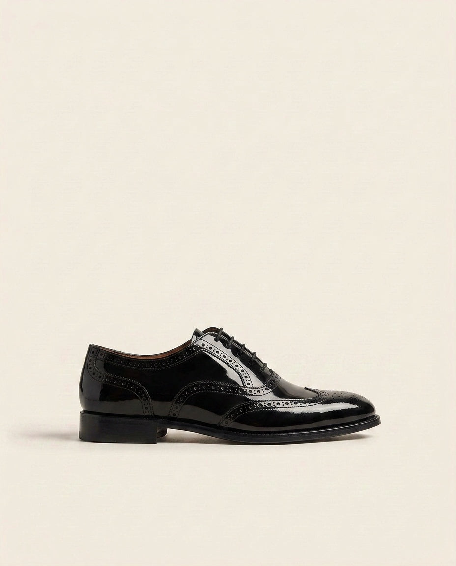 Men’s Patent Wingtip Oxford Shoes – Patent Brogue Formal Footwear