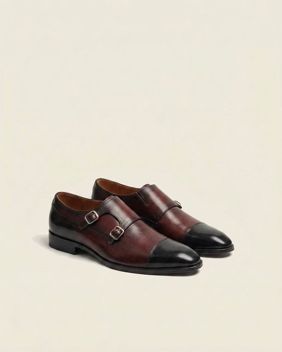 Burgundy Double Monk Strap Leather Shoes – Premium Formal Dress Shoes