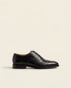 Premium Black Leather Brogue Oxford Shoes with Tan Interior – Classic Formal Dress Shoes for Men