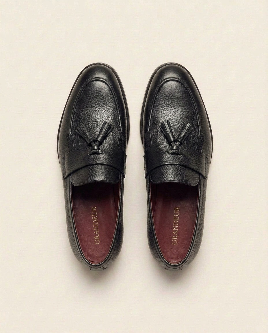 Black Leather Tassel Loafers for Men – Classic Formal Slip-On Shoes