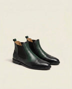 Green and Black Leather Chelsea Boots with Brogue Detailing – Stylish Ankle Boots for Men